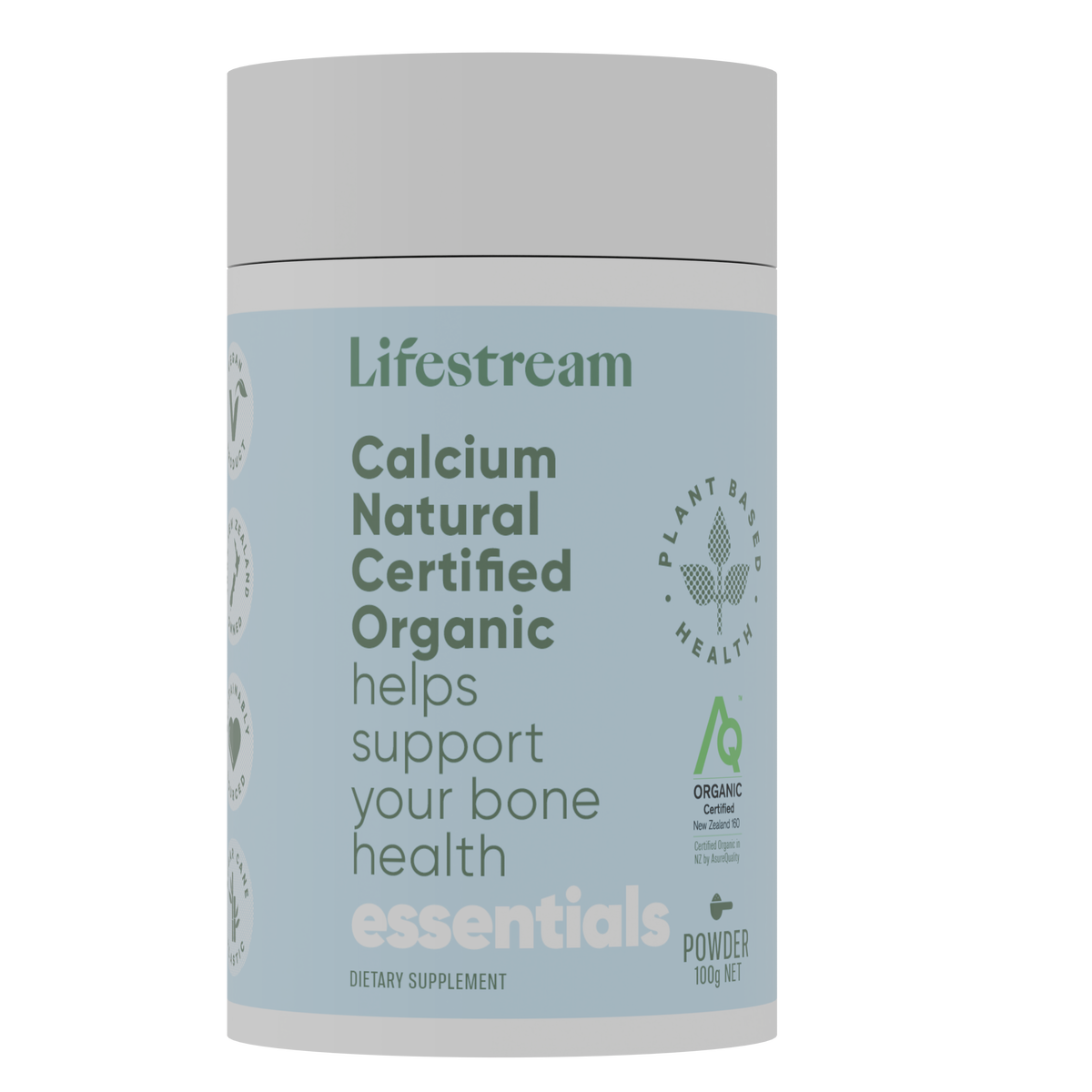 Lifestream Calcium Powder & Capsules, 100g powder — front of pack