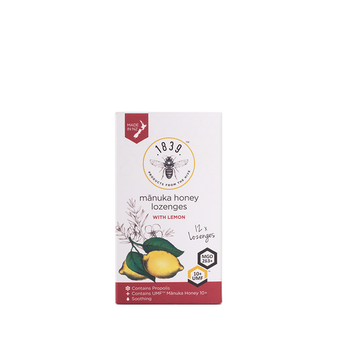 1839 Mānuka Honey & Propolis Lozenges, Lemon, 12 pack — front of pack